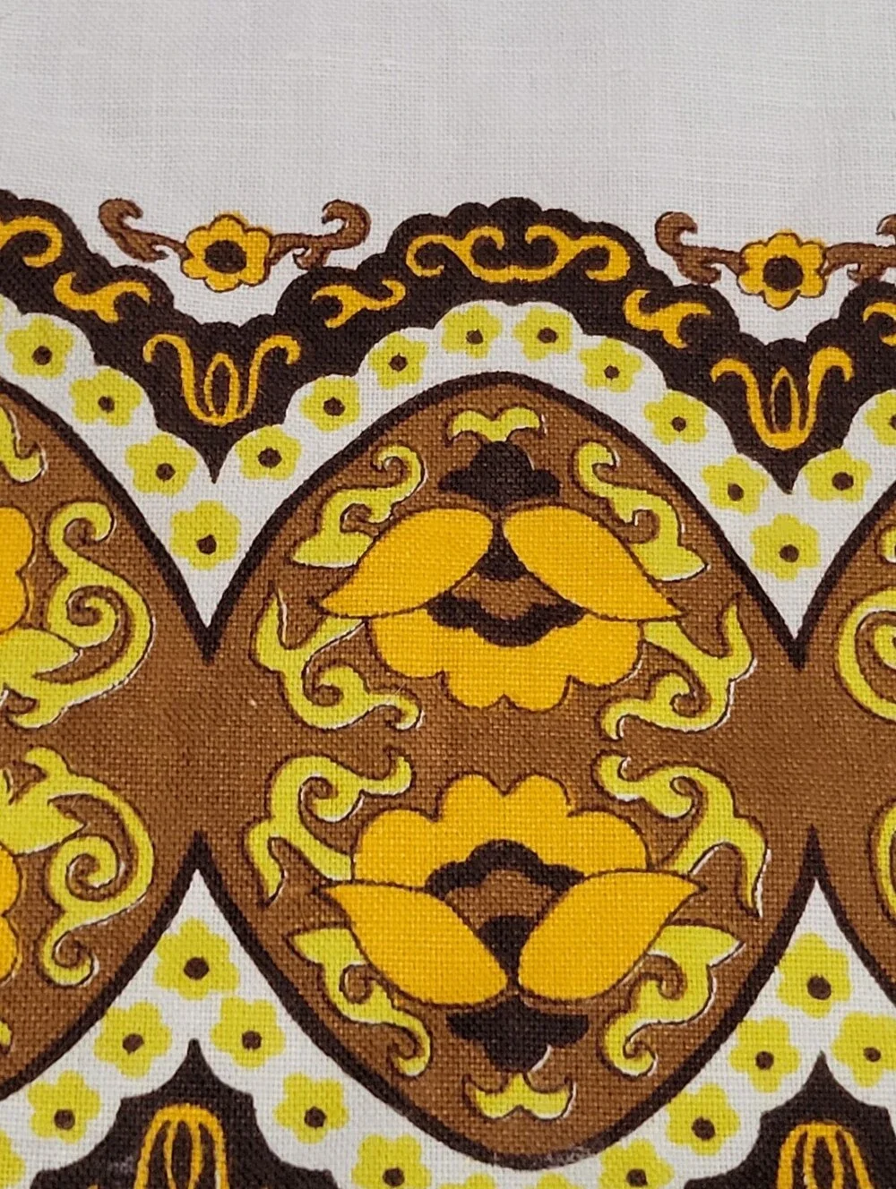 Vtg 1970s Cotton Linen Tablecloth Retro Geometric MCM 58 X 74 Square